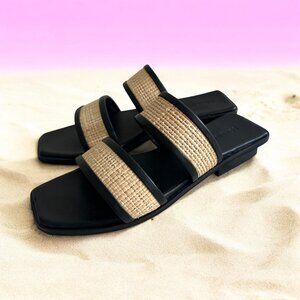 BEMBIEN Bria Black Raffia Leather Sandals Size 37